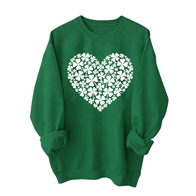 Wensltd Chandails à Manches Longues pour Femmes Imprimé de la Saint-Patrick Col Rond Décontracté Coupe Ample Doux Confortable Sans Capuche Vert
