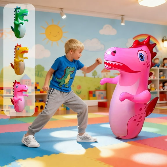 MORESEC 3Pcs Inflatable Dinosaur Punching Bag for Adults, Heavy Duty Dinosaur TumblerToy, Thick Plastic Bopper for Stress Relief, Indoor Exercise Equipment, Home Gym Fitness