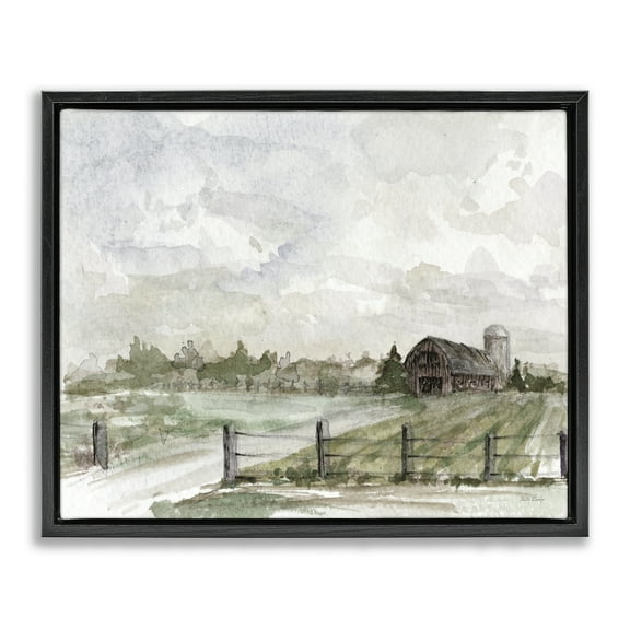 Stupell Industries Rustic Barn & Fence Landscape Painting Black Floater Framed Canvas Art Print Wall Art, 21 x 17