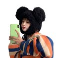 thumbnail image 2 of dianhelloya Warm hat LadyWinter Hat Unisex Cartoon Thicken Bear Head Shape Solid Color Windproof Photo Props Bear Ears Women Men Beanie Women Headwear Black, 2 of 8