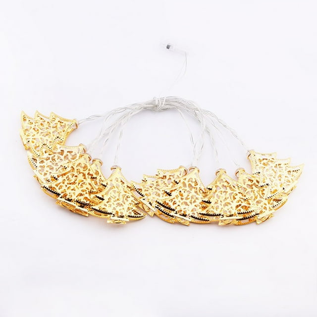 B 2M Gold Iron Christmas Tree Light String, Hollow Star Design With Warm Led Lights, Easy Connect Hanging Decor For Indoor Outdoor Holiday