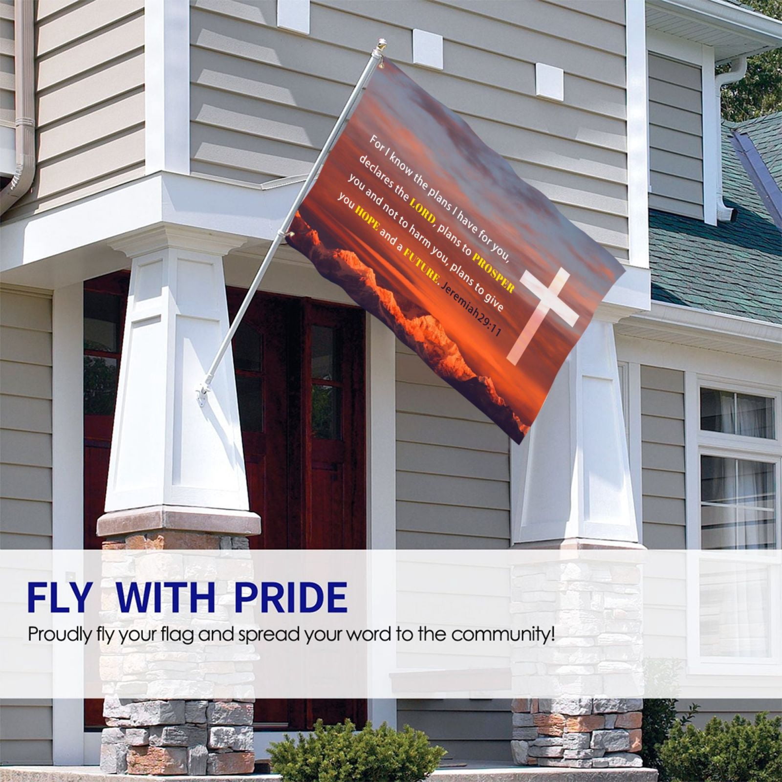 VIVACITE Christian Flag 3x5 YPF5&nbsp;Garden Outdoor Patio Front Porch Decorations Outdoor Art Prayer Flags Outdoor Yard Religious Faith Christian Gifts with Bible Verse JEREMIAH 29:11