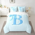 thumbnail image 3 of Manfei Bow Initial Letter B 7pcs Bedding Comforter Set,Kawaii Bowtie Ribbon Queen Bedding Sets,Girls Blue Bowknot Queen Sheet Sets For Princess,Breathable Bedroom Decoration Reversible, 3 of 9