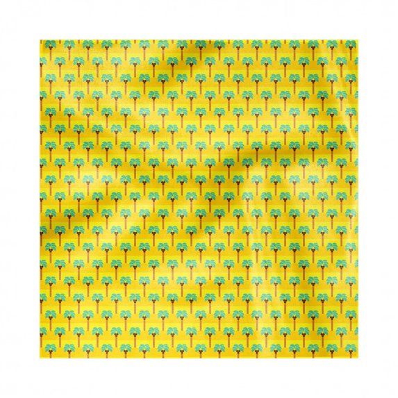 Palms Decorative Napkins Set of 4, Repetitive Summer Pattern of Exotic Coconut Trees, Silky Satin Fabric for Brunch Dinner Party, 12", Mustard Sea Green, by Ambesonne