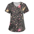 thumbnail image 3 of Iaqnaocc Scrubs for Women Plus Size Stars Nursing Uniform Trendy V Neck Side Slits Scrub Tops Holiday Short Sleeve Tees Blouse with Pockets Black 5XL, 3 of 5
