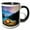 Black/White, variant on 3drose, Orange Tent by the Mountain Lake Early in the Morning. Happy Camper, 11oz Two-tone Green Mug