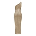 thumbnail image 4 of Vestidos de novia Prolriy para mujer, con un hombro al descubierto, lazo en la cintura, plisado, con lentejuelas, maxivestidos para mujer 2024, color caqui, talla XXL, 4 of 6
