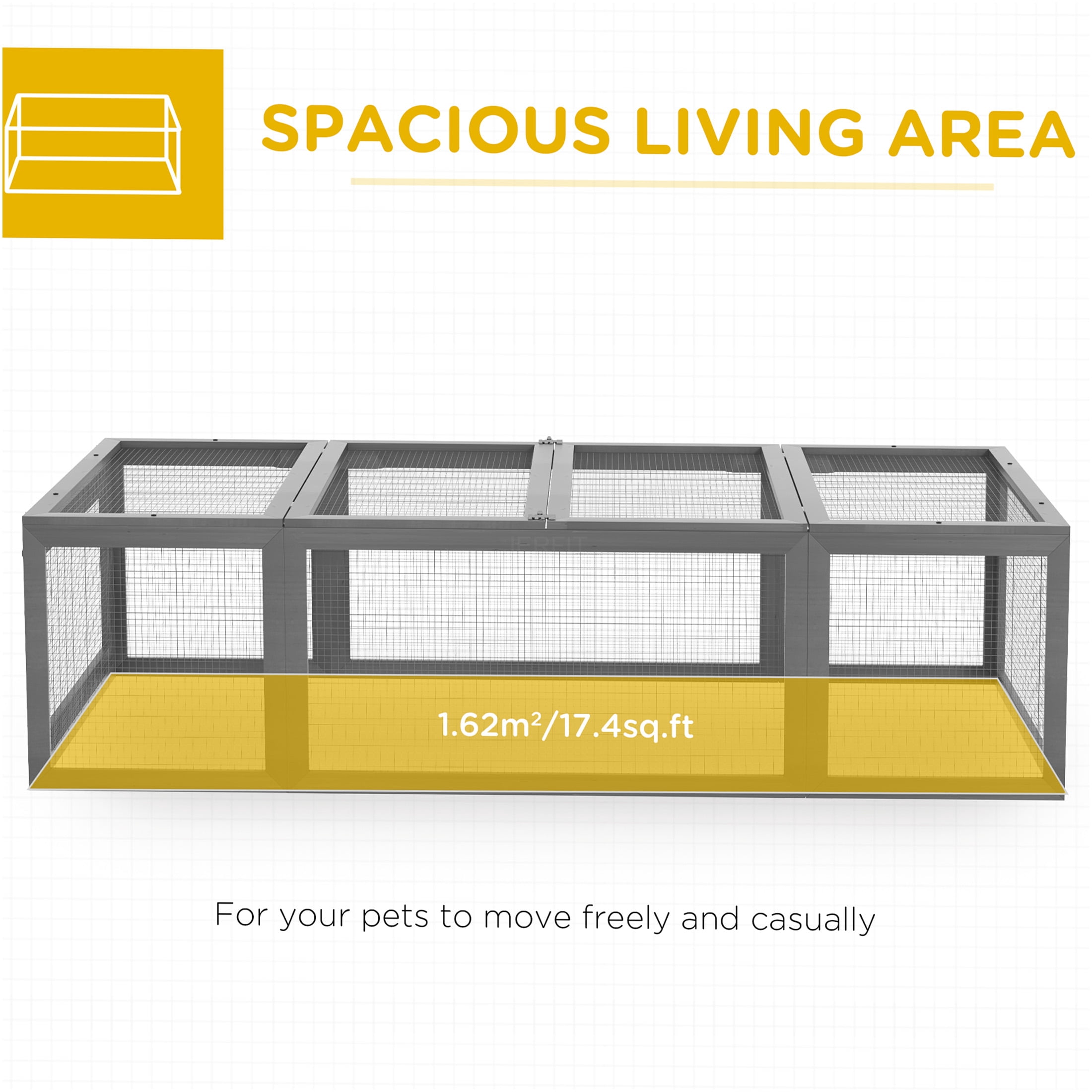 JERFIT Large Outdoor Rabbit Hutch with Run, Wooden Bunny Cage with Lockable Doors, Weather-Resistant Gray Guinea Pig House for Small Animals