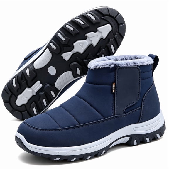 Knivor Men High-top Winter Snow Boots Hook & Loop Slip-Resistant Cushion Wearproof Sole Faux Fur Warm Outdoor Winter Shoes