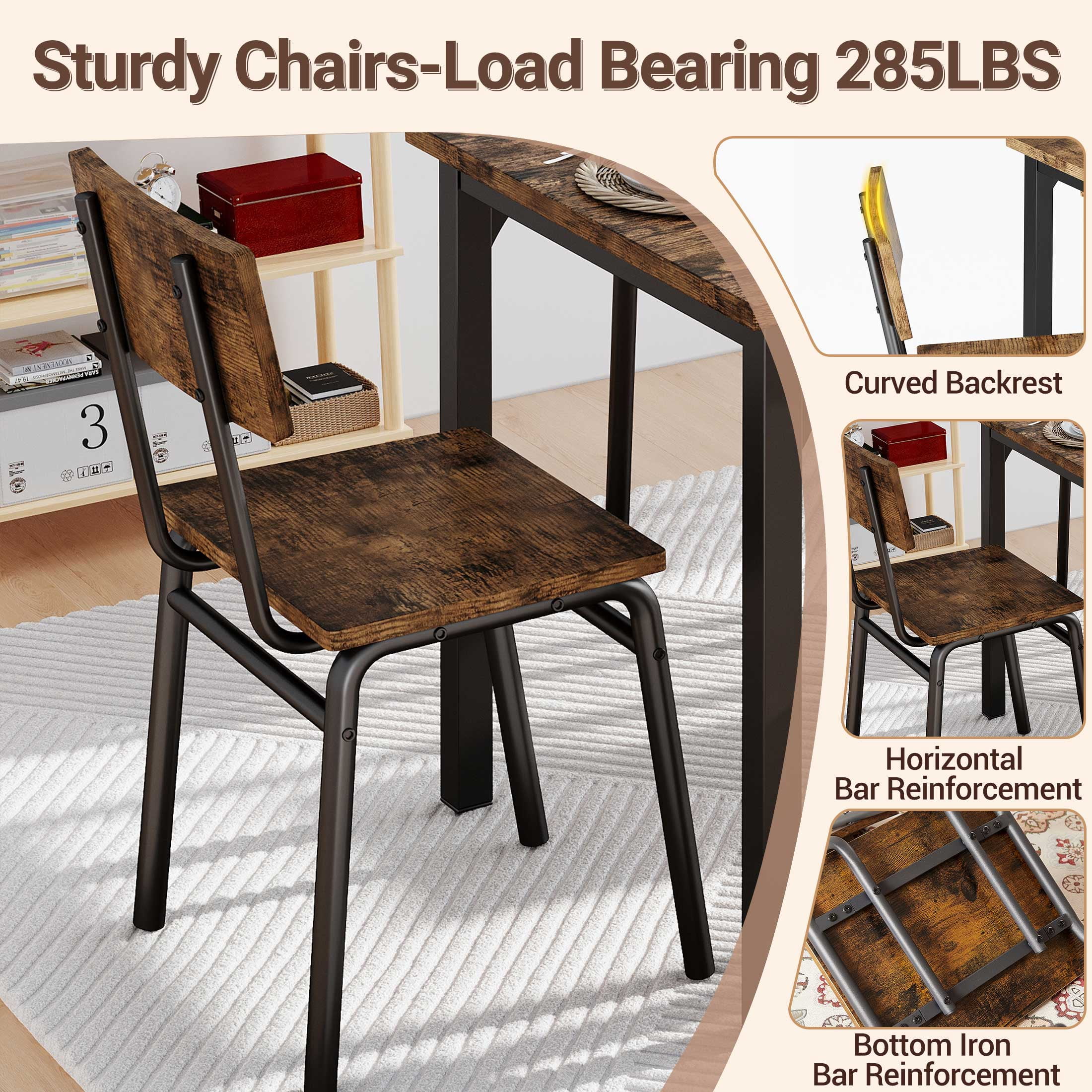PAPROOS Dining Table Set for 4, Farmhouse Rectangle Wood Kitchen Table with 4 Wood Chairs, Dining Room Set for Breakfast Nook, Small Places, Restaurant, Brown