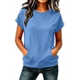 thumbnail image 3 of GERsome Sweatshirt for Women Crewneck Short Sleeve Lightweight Casual Travel Pullover Tops with Pockets Blue M, 3 of 6