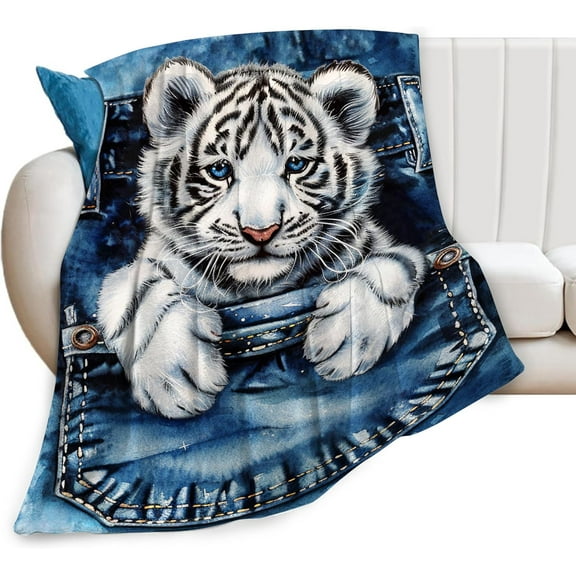 Tiger Blanket Mexican Animal Throw Blankets Cozy Fleece Flannel Plush Blanket Bedding White Tiger Gifts Stuff for Boys Girls Men Women Lovers Adults Decor for Couch Sofa Bed Tiger