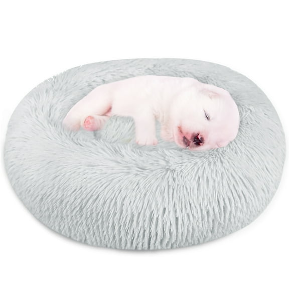 PETORO Dog Bed, Cat Bed, Pet Bed, Anti-Anxiety Machine Washable Donut Bed, Grey, Small