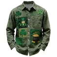thumbnail image 3 of BdTemWBs Men Casual Long Sleeve Button Down Shirt with St Patrick Themed Novelty Print Color Block Shirts - Green,M, 3 of 3
