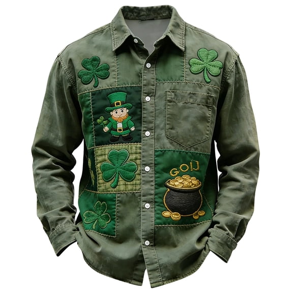IWRICH Men's St. Patrick's Day Print Casual Shirt Shamrock Saint Patricks Day Shirt 08-Green XL