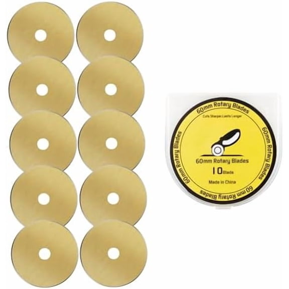 Titanium Coated 60mm Rotary Cutter Blades 10 Pack Fits Olfa, Fiskars, Replacement Rotary Blade for Arts Crafts Sewing
