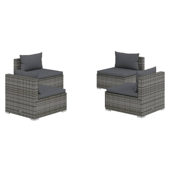 vidaXL 4 Piece Patio Lounge Set with Cushions Poly Rattan Gray
