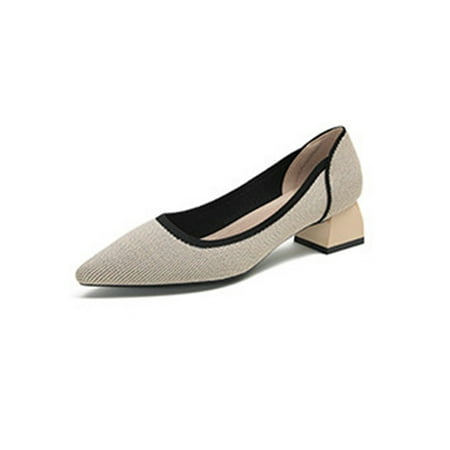 

Sanviglor Ladies Pumps Slip On Dress Shoes Pointed Toe High Heels Party Casual Anti-Slip Office Shoe Comfort Chunky Heel Apricot 6.5