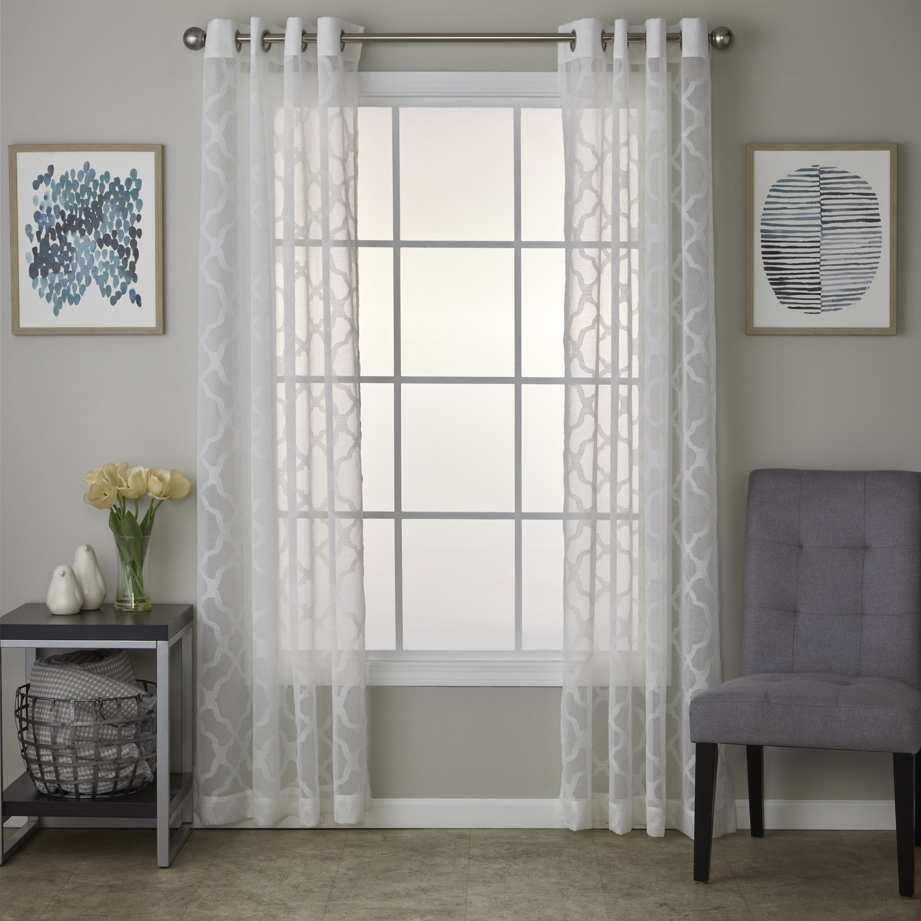 SKL Home Lattice Rod Pocket Sheer Curtain Panel, 56" x 84"