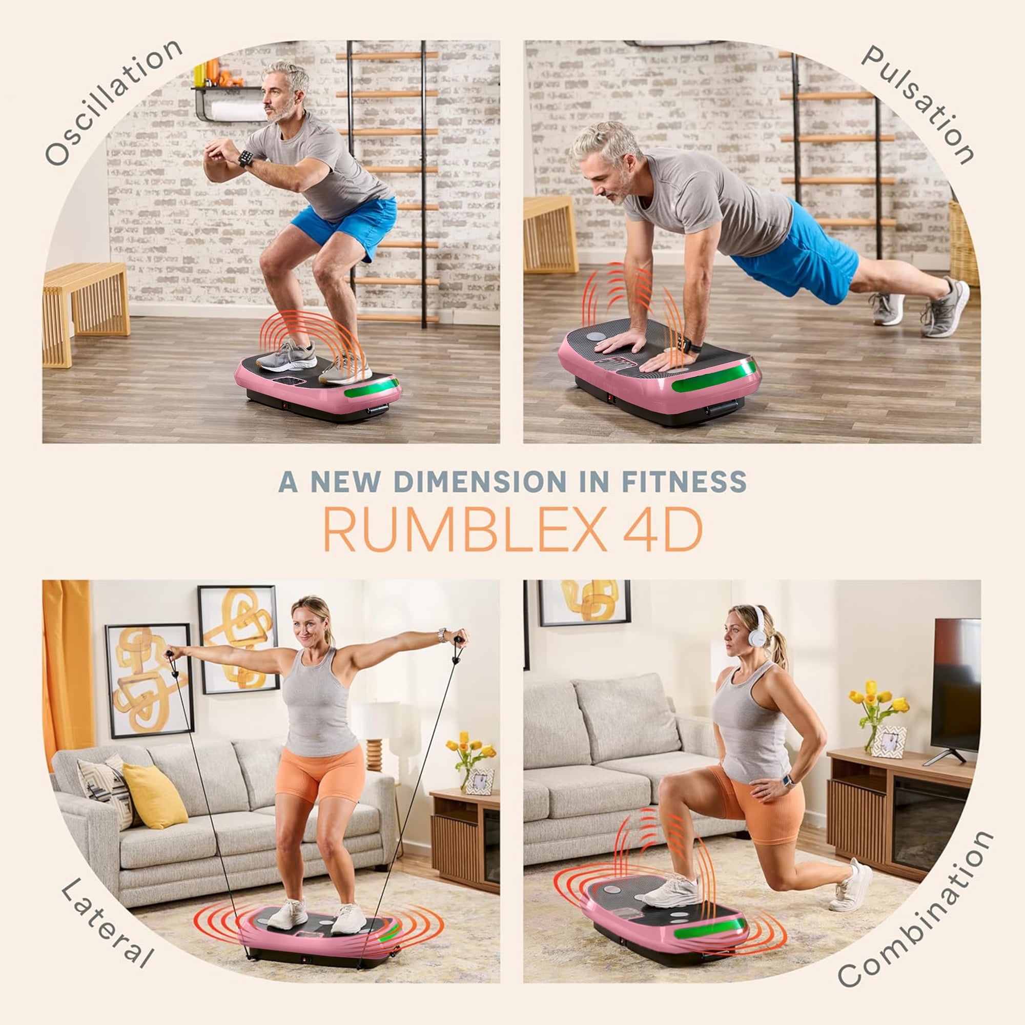 Lifepro Rumblex 4D Vibration Plate Exercise Machine – Triple Motor Whole Body Vibrating Platform for Weight Loss, Recovery & Fitness – Advanced 4D Vibration Plate Machine for Home Gym Workouts - Pink
