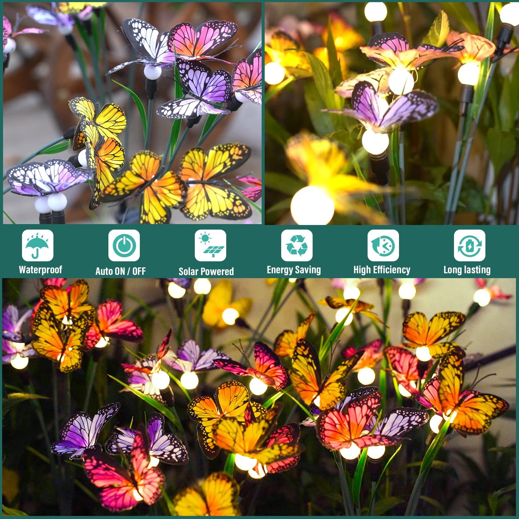 Binsuca Solar Garden Lights, Newest Swaying Butterfly Light, Swaying in The Wind, Solar Outdoor Lights, Yard Patio Pathway Decoration, High Flexibility Iron Wire & Realistic Butterflies(4 Pack)