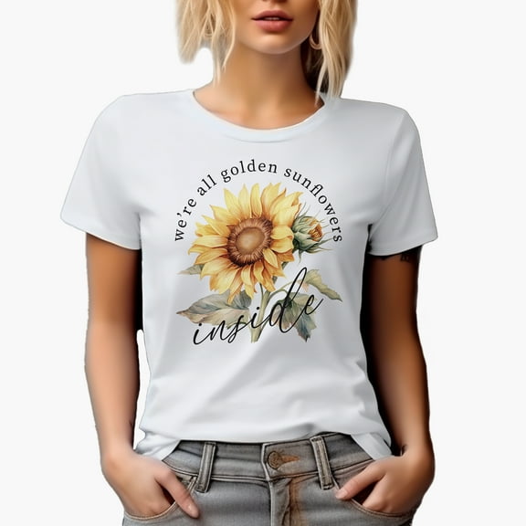 We're All Golden Sunflowers with Watercolor Sunflower Art Merch Gift, White T-Shirt, Small