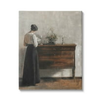 Classic Woman In Dress Reading Typography Painting Gallery Wrapped Canvas Print Wall Art