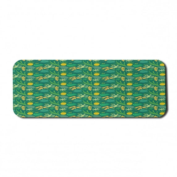 Exotic Computer Mouse Pad, Simplistic Doodle Various Tropical Leaves and Pineapples, Rectangle Non-Slip Rubber Mousepad Large, 31" x 12" Gaming Size, Green Multicolor, by Ambesonne