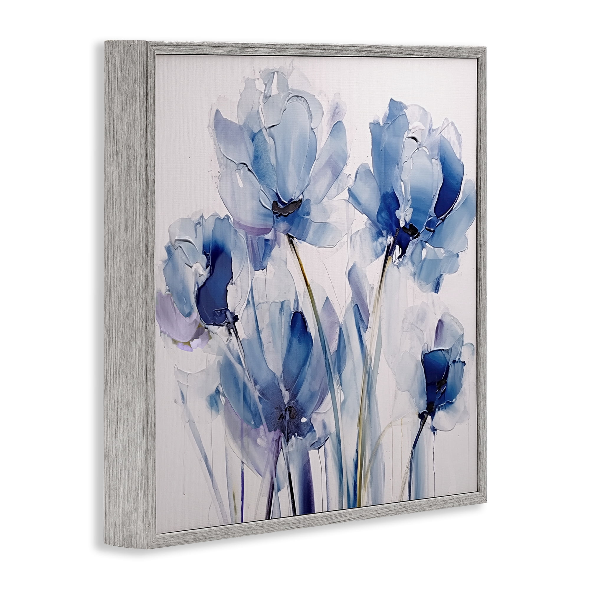 Stupell Industries Abstract Blue Tulips Botanical & Floral Painting Gray Framed Art Print Wall Art, 12 x 12