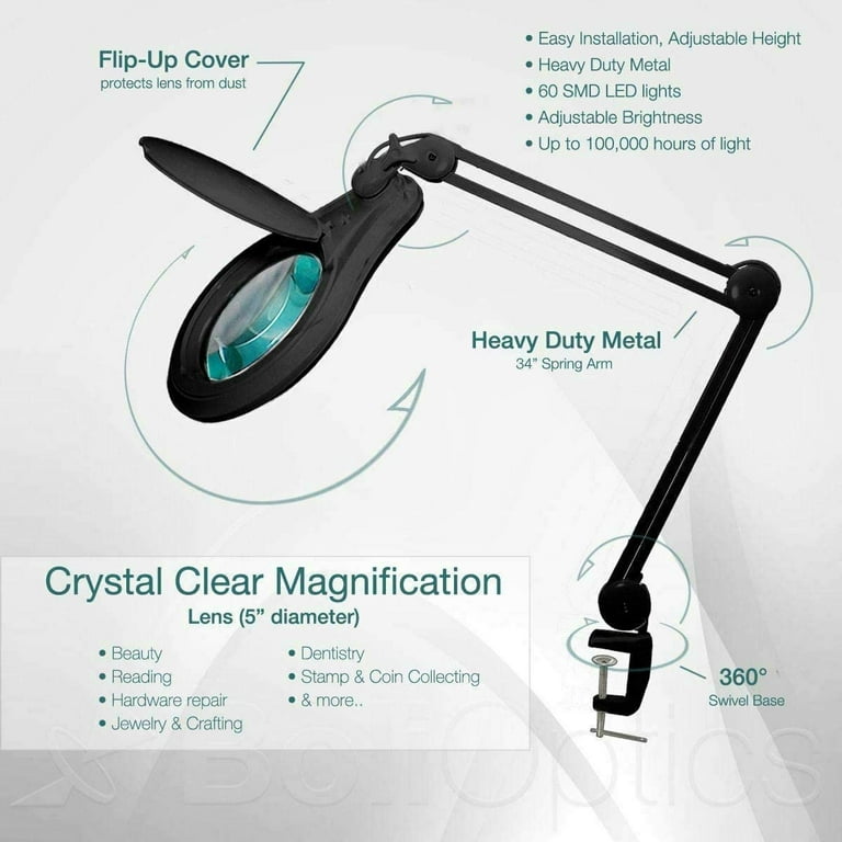 SMD LED Magnifying Lamp with Clamp, 3 Diopter, 5 in. Lens + Flip