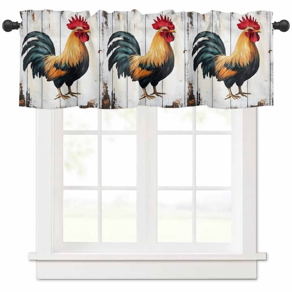 Vintage Rooster Valances for Windows Farmhouse Kitchen Curtains Valances Rod Pocket Valance Curtains for Kitchen Windows Watercolor Retro Farmhouse Rooster Window Valances for Bathroom 60"x18"