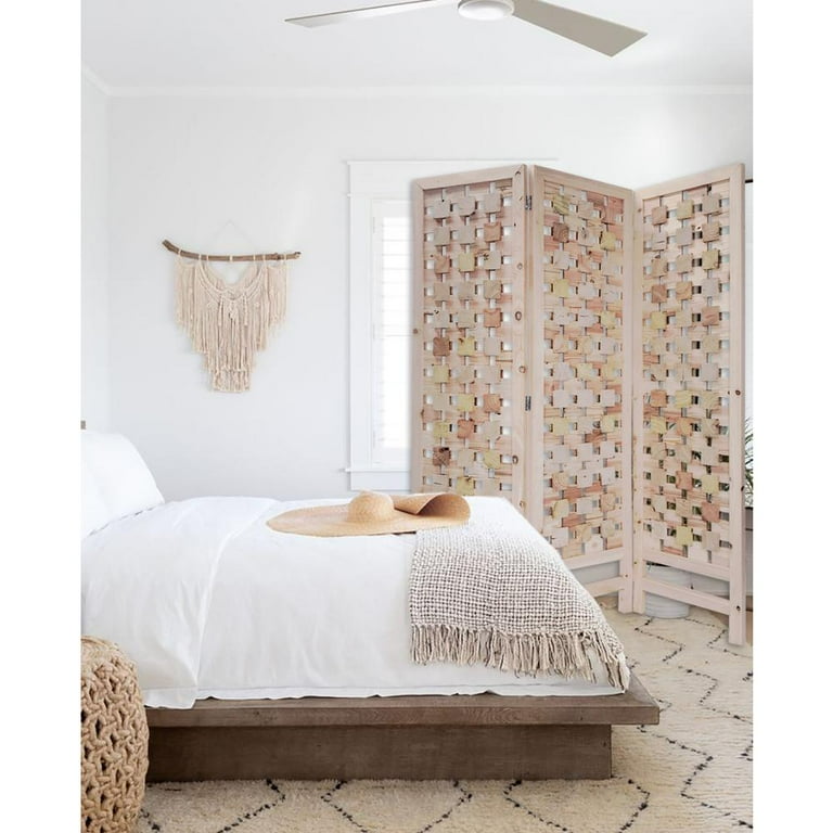 3 Panel Pink Room Divider With Cut Square Wood Design 3 Panel Pink Room Divider With Cut Square Wood Design