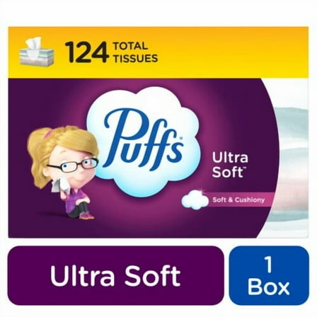 Puffs Ultra Soft Family Facial Tissues 124 ct - Pack of 2