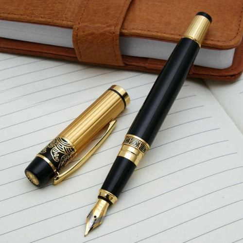 LuoShi Fountain Pen 0.38mm Extra Fine Nib Writing Signature Ink Pens Silver 