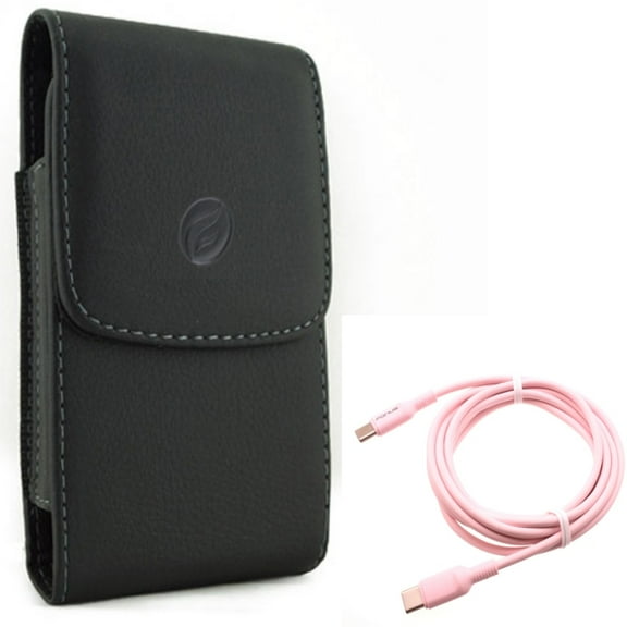 Leather Case Belt Clip w USB-C to Type-C Pink 10ft Long Cable for Samsung Galaxy A73 5G,A13 5G,A03s Phones - Holster Cover Pouch Vertical, PD Fast Charger Cord Power Wire