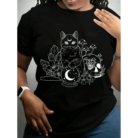 Mystical Cat Tshirt, Wichy Cat Shirt, Funny Cat Tee For Men Women,Crystal Moon Ball Tshirt, Tarot Cat Shirt, Creepy Goth Tshirt