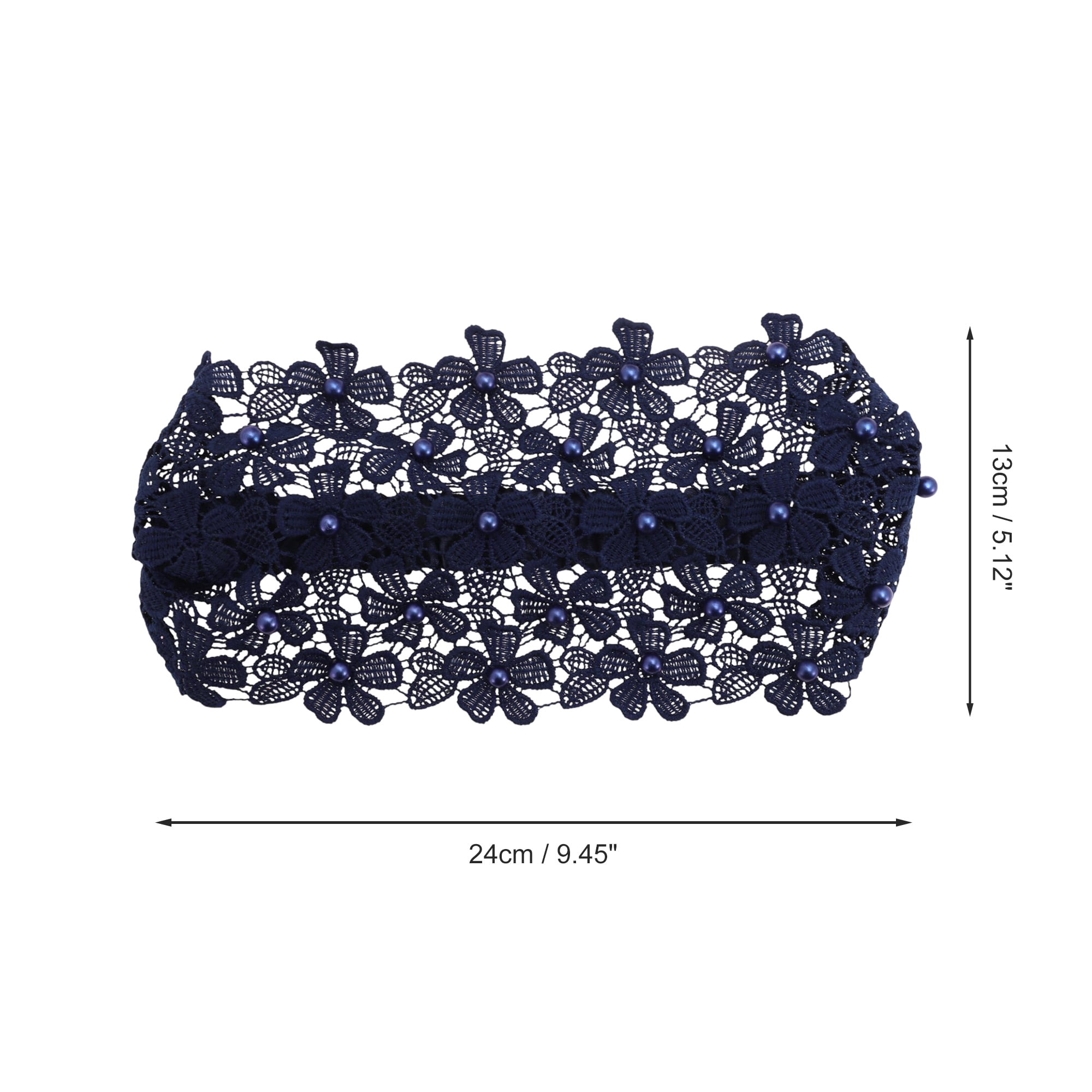 Unique Bargains 1pc Fashion Faux Pearl Floral Wide Headwrap 9.45"x5.12" Navy Blue