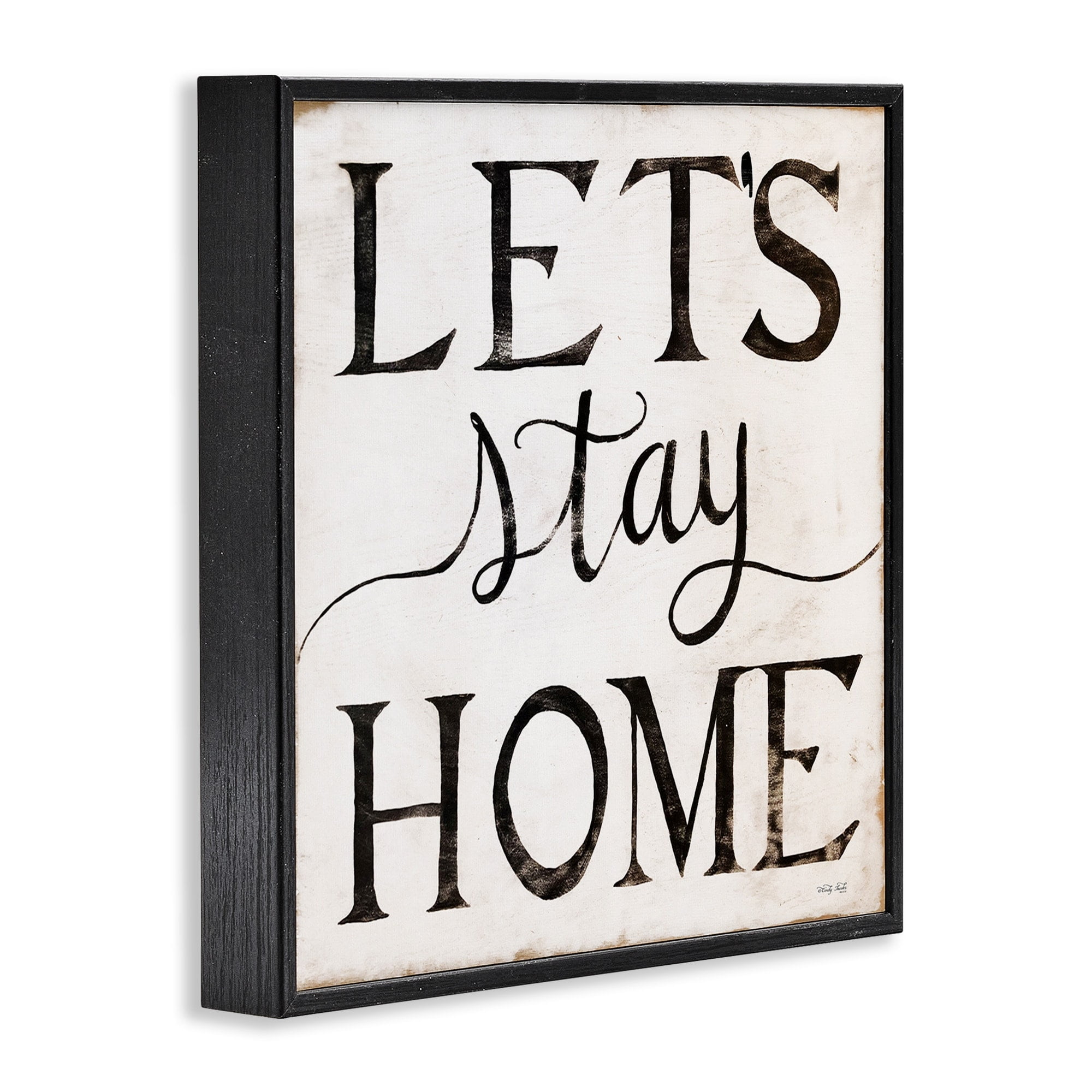 Stupell Industries Vintage Let's Stay Home Farm House Phrase Framed Wall Art Design by Cindy Jacobs, 12" x 12", Black Framed