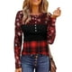 thumbnail image 1 of Camisa de empalme con estampado navideño Top de empalme a cuadros con bloques de color de manga larga y cuello redondo delgado a la moda para otoño Rojo XXL, 1 of 5