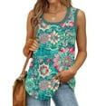 thumbnail image 2 of ZQUUVOU Women's Tank Tops Printed Floral Solid Color Sleeveless Crew Neck Cotton Casual Tee(D-Multicolor,S), 2 of 7