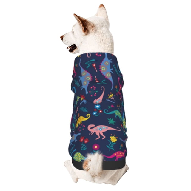 Fotbe Dinosaur Flowers Sudadera con Estampado para Perros Pequeños – Suéter con Capucha para Mascotas, Tela Suave de Forro Polar con Bolsillo-Large
