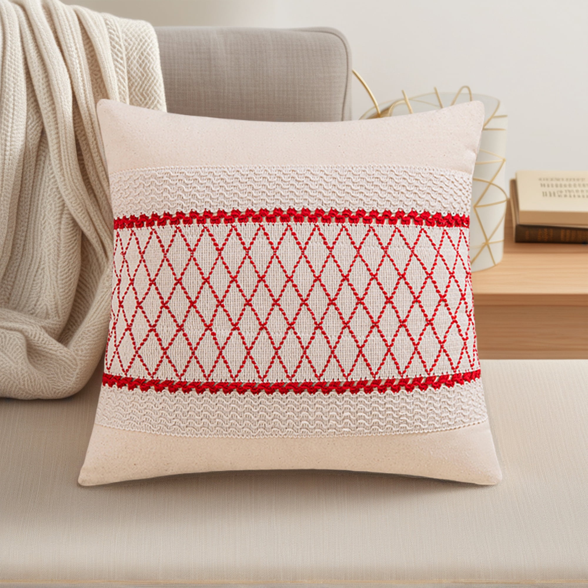 Unique Bargains Geometry Weave Patchwork Pillow Covers Set of 2 Pink 18" x 18"