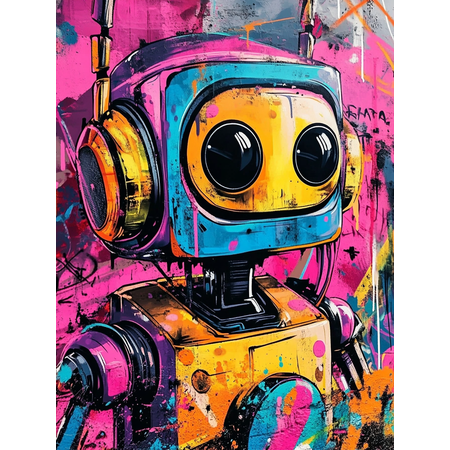 Colorful Robot Graffiti Canvas Art Print, Suitable for Living Room, Bedroom, Office, Apartment, and Studio Decoration.