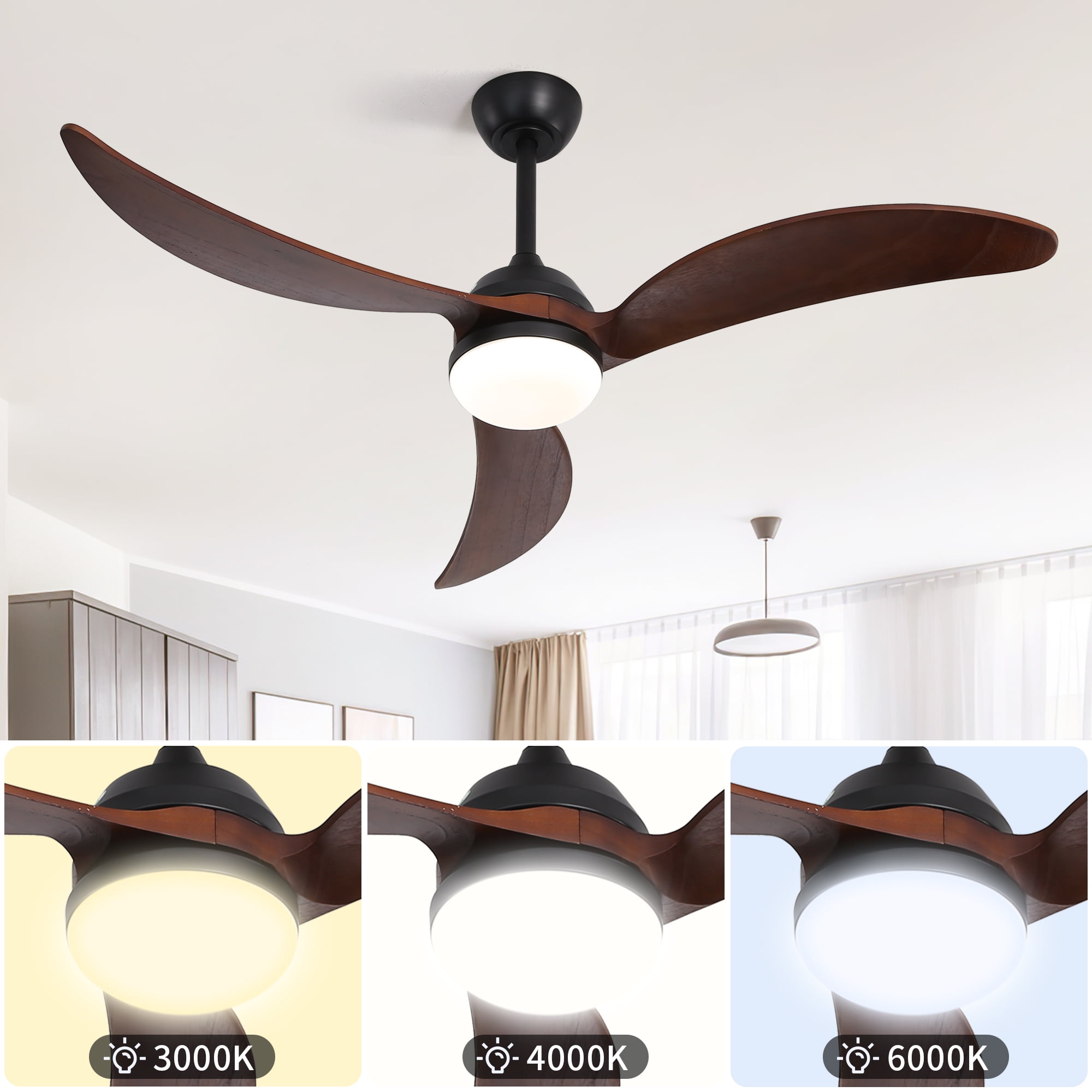 52 Inch Ceiling Mounted FanLight Ceiling Fan with Lights and Smart Remote Control 6 Speed Quiet Reversible DC Motor for Bedroom Restaurant Household Indoor &Outdoor