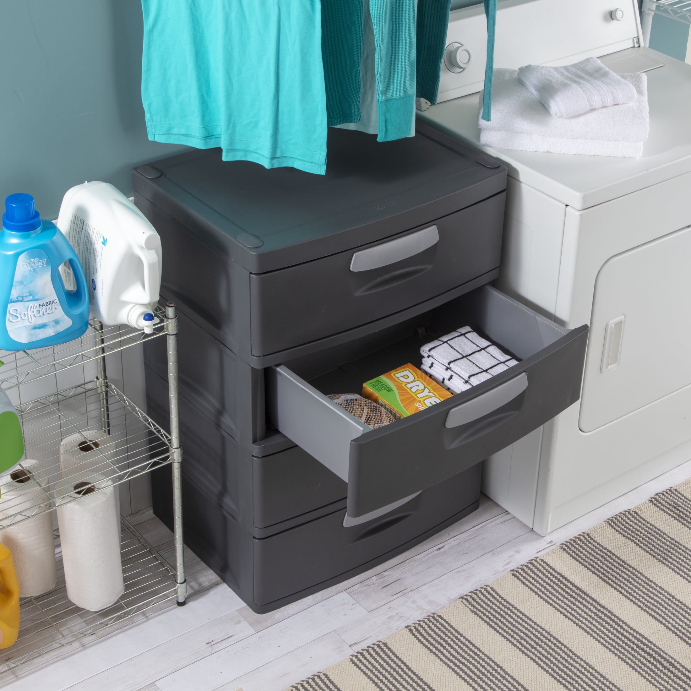 (2 pack) Sterilite 4 Drawer Unit, Durable Plastic Storage Solution for Garages and Basements, Dark Gray