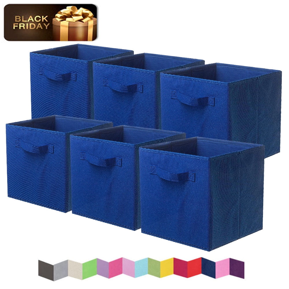 PinkSheep 11" Collapsible Cube Storage Bins, Fabric Storage Cubes Organizer Bins, Navy Blue, 6
