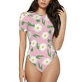 thumbnail image 2 of Fotbe Daisies Flowers Women's Crew Neck Short Sleeves Bodysuit Tops Round Neck Slim Sleeveless Soft Comfortable Basic-Small, 2 of 7
