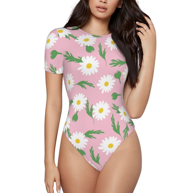 Fotbe Daisies Flowers Body de Mujer con Cuello Redondo y Mangas Cortas, Sin Mangas Ajustado, Suave, Cómodo y Básico-XX-Large