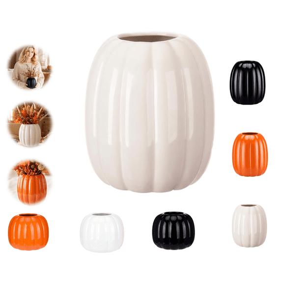 Halloween Pumpkin Shaped Vase,6.7*5.5 Inch Flower Dry Flower Hydroponic Planter Decorative Vase,Suitable for Fireplace Office Living Room Harvest Festival Halloween Pumpkin Decoration(White)