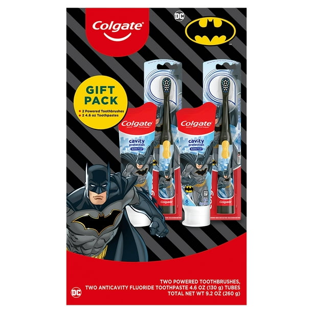 Colgate Kids Toothbrush Set with Toothpaste, Batman Gift Set, 2 Battery